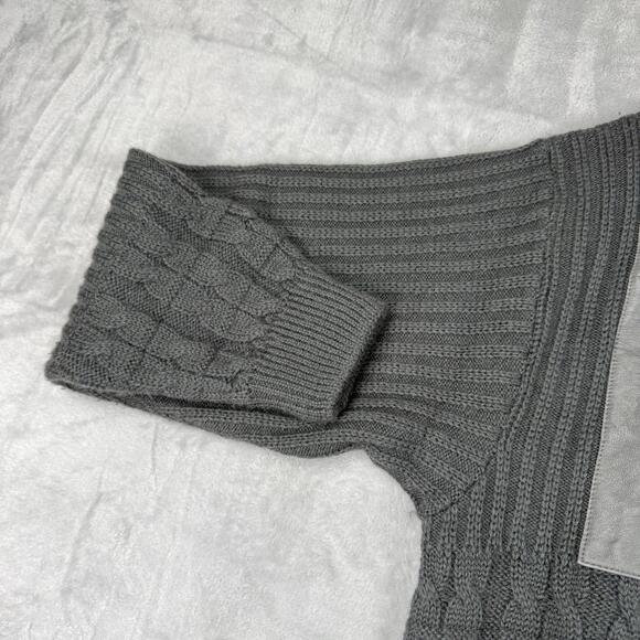 Vintage Angelo Wool Blend Cable Knit Leather Panel Sweater 52 Made In Italy 90s - Picture 9 of 9